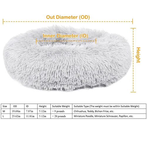 Calming Donut Pet Bed for Dogs & Cats Soft Plush Anti Anxiety Washable Cozy Nest Bed