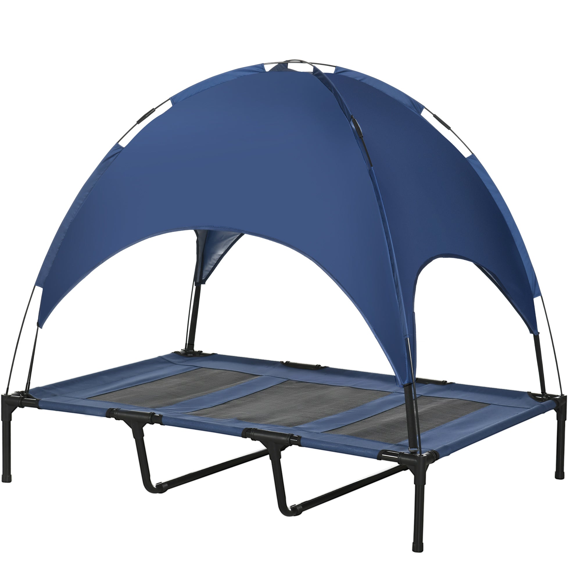 Elevated Cooling Dog Bed with Canopy Shade – Breathable Outdoor Pet Cot for Large Dogs