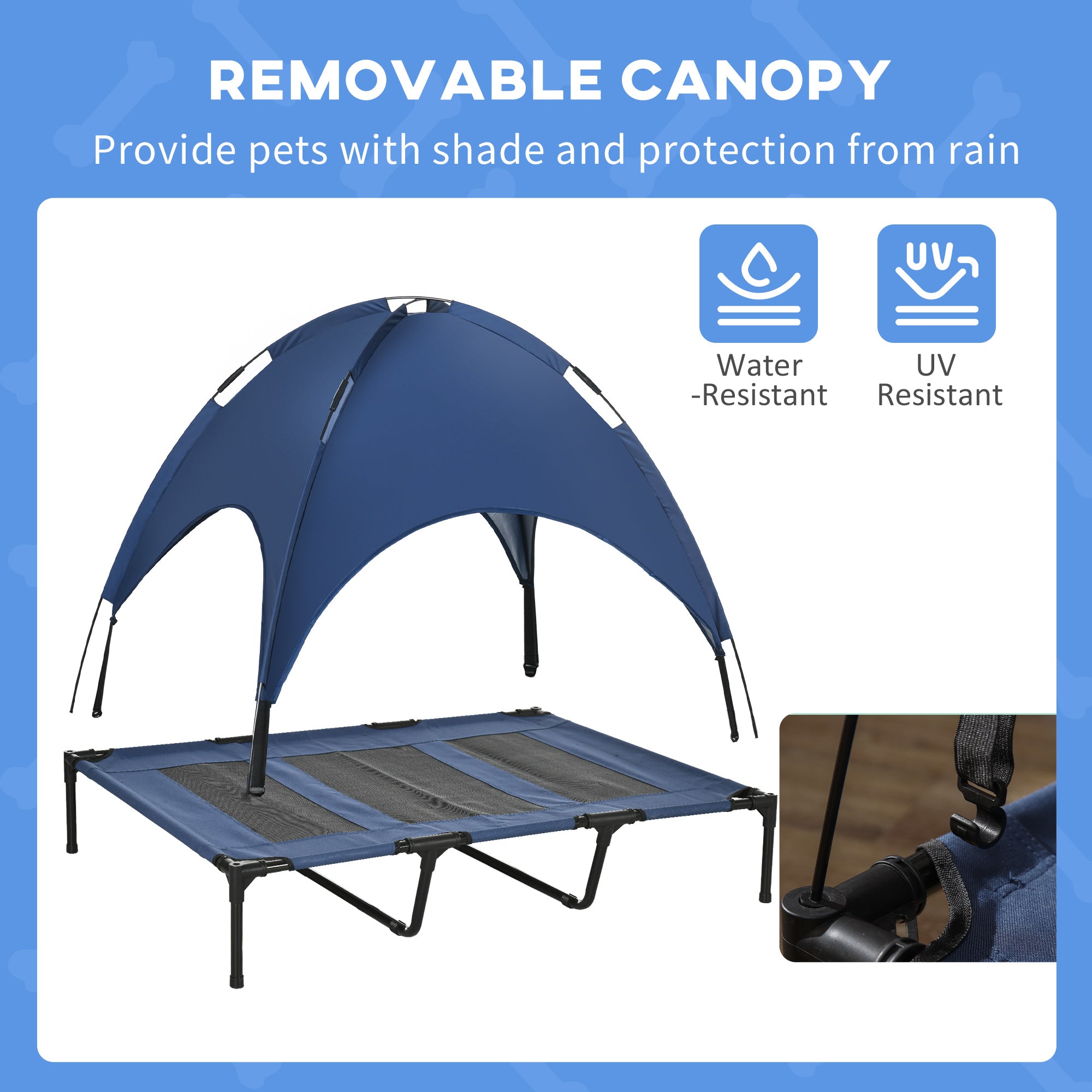 Elevated Cooling Dog Bed with Canopy Shade – Breathable Outdoor Pet Cot for Large Dogs