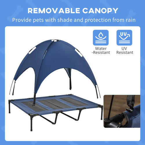 Elevated Cooling Dog Bed with Canopy Shade – Breathable Outdoor Pet Cot for Large Dogs
