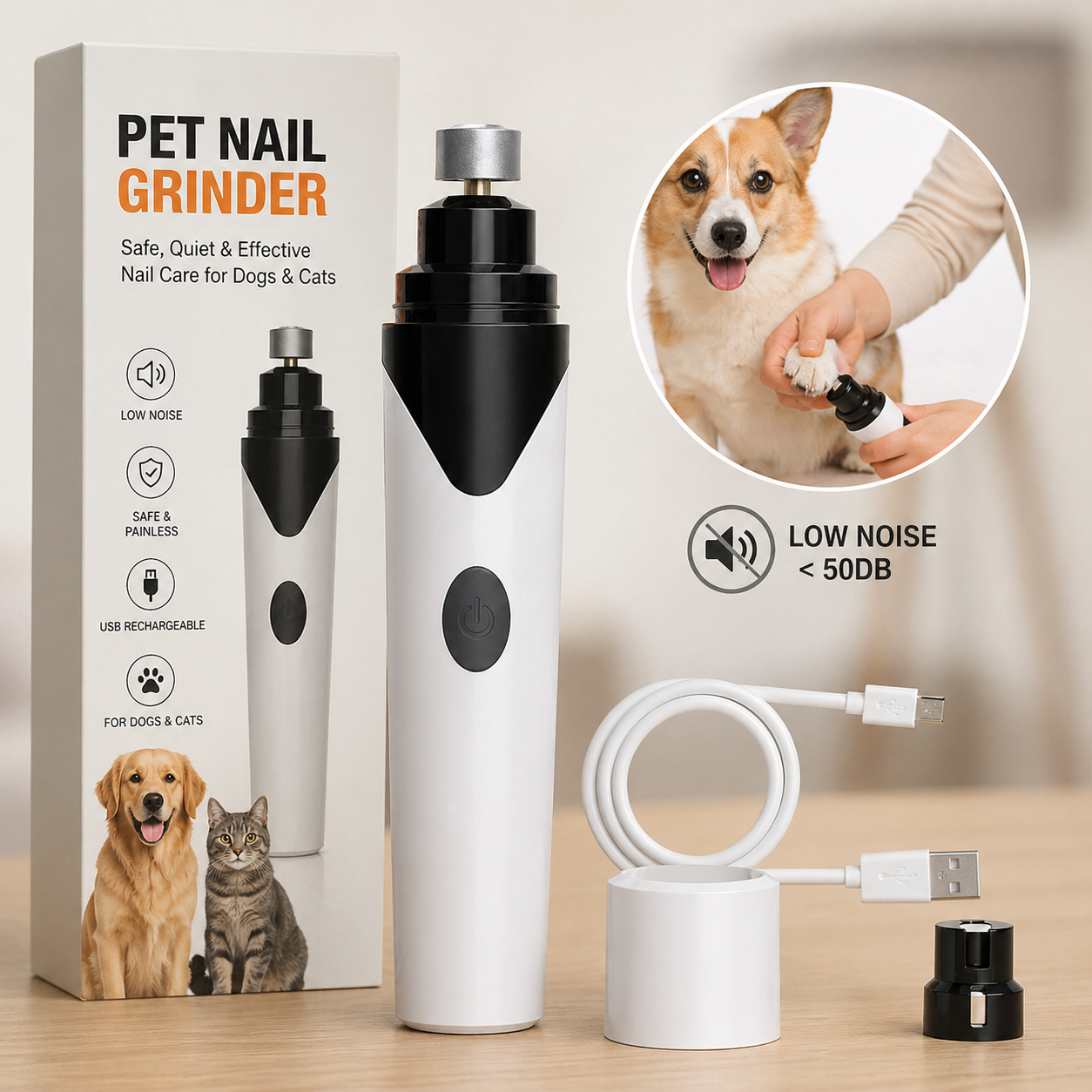 Electric Pet Nail Grinder, Safe & Quiet Dog Nail Trimmer for Cats & Dogs