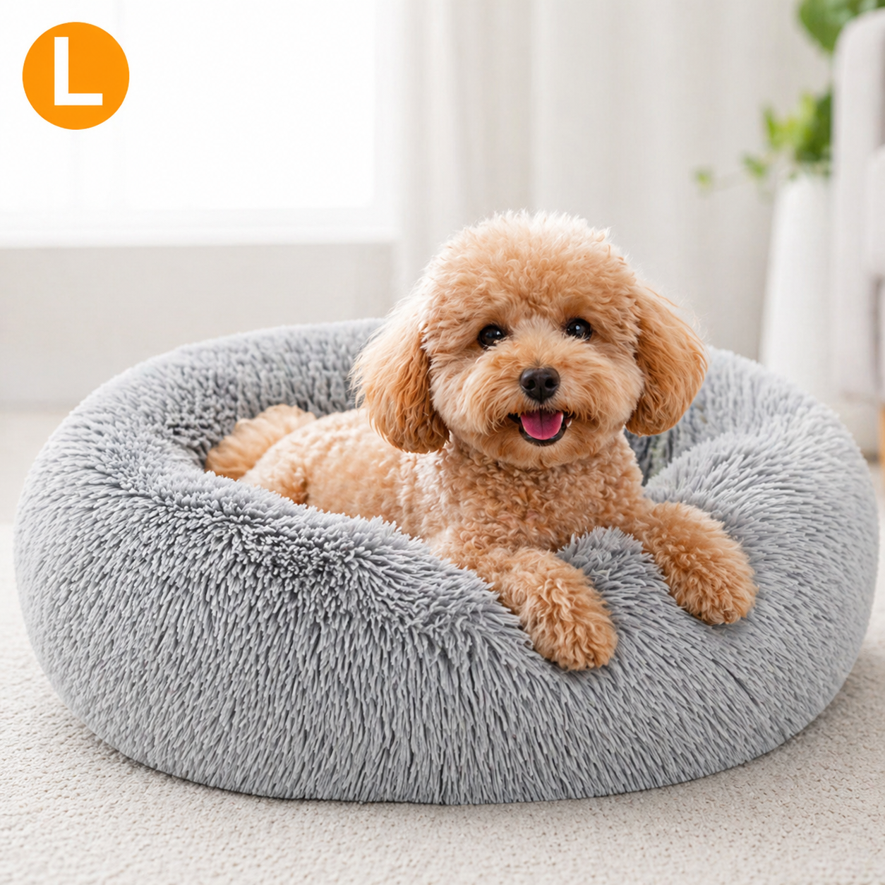 Calming Donut Pet Bed for Dogs & Cats Soft Plush Anti Anxiety Washable Cozy Nest Bed