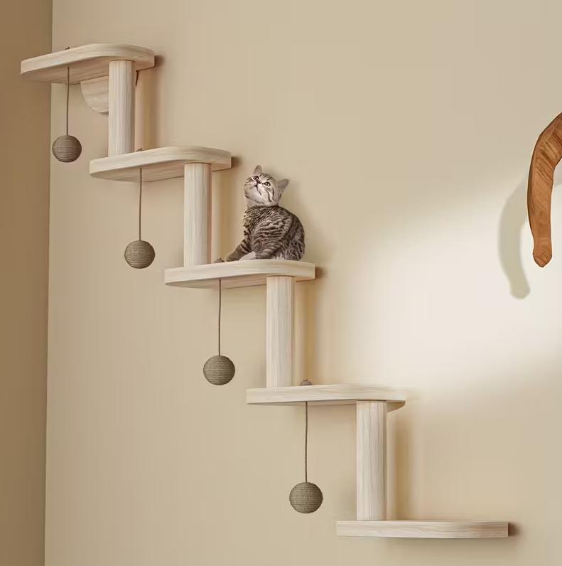 Wooden Cat Wall Shelves | Cat Climbing Tree with Balls | Indoor Cat Playground