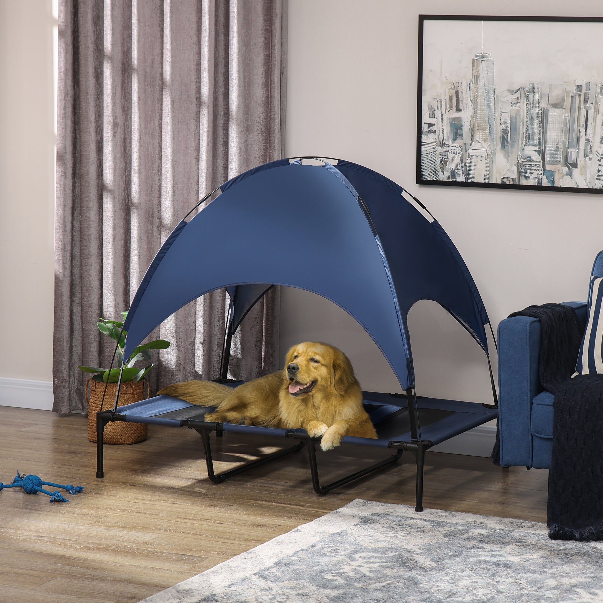 Elevated Cooling Dog Bed with Canopy Shade – Breathable Outdoor Pet Cot for Large Dogs